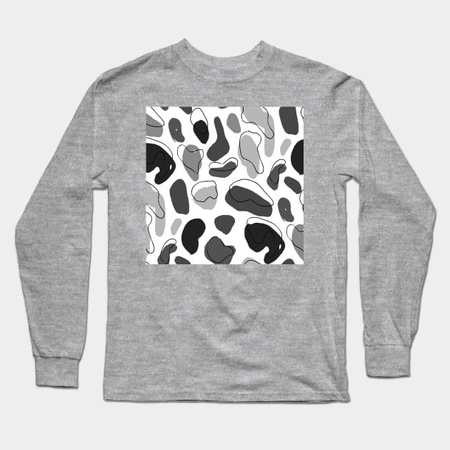 Black and White Solid Color Pebbles Long Sleeve T-Shirt by Carolina Díaz